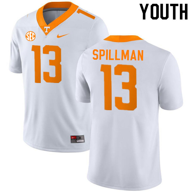 Youth #13 Edwin Spillman Tennessee Volunteers College Football Jerseys Stitched-White